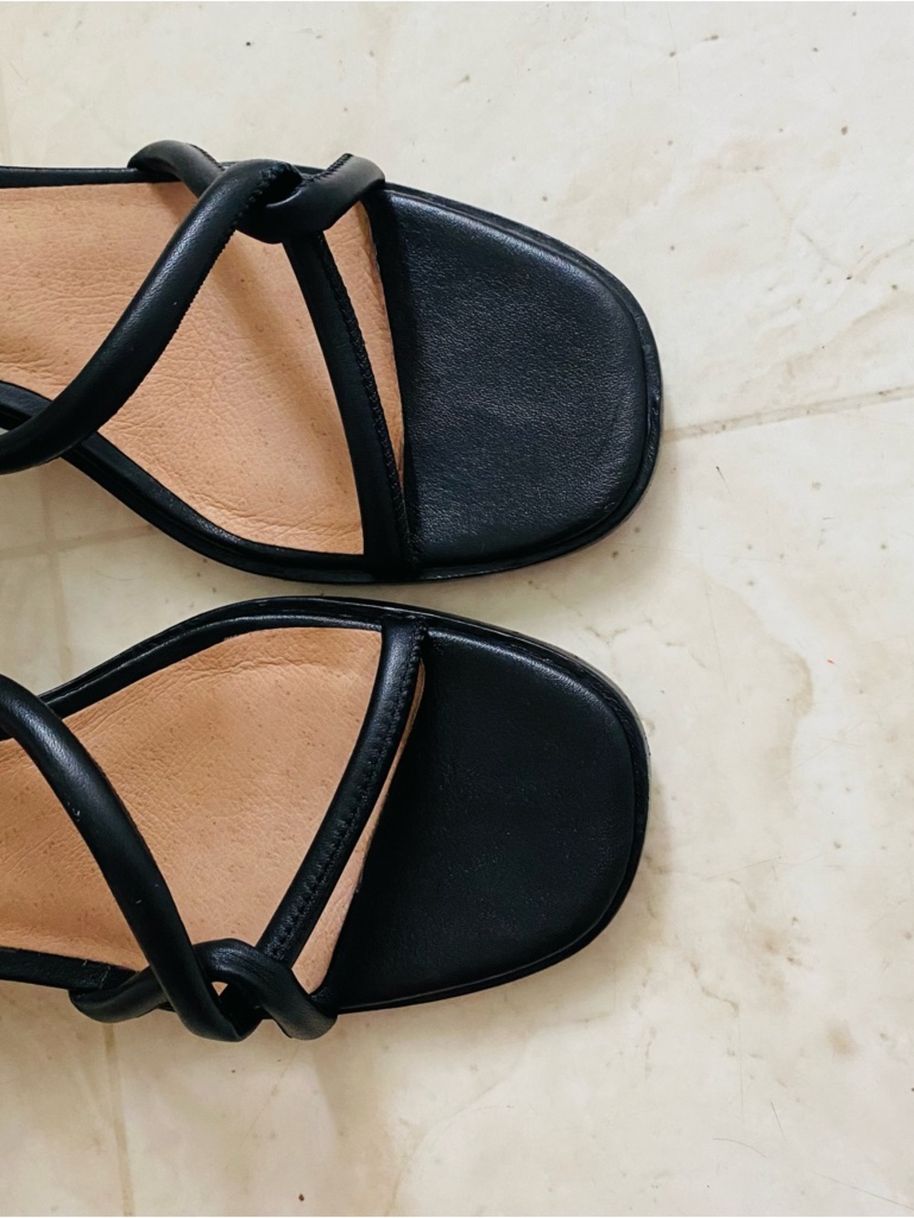 $138 Madewell Tayla Black Leather Block Heels Square Toe Slides Sandals Size 8.5 - Picture 9 of 14
